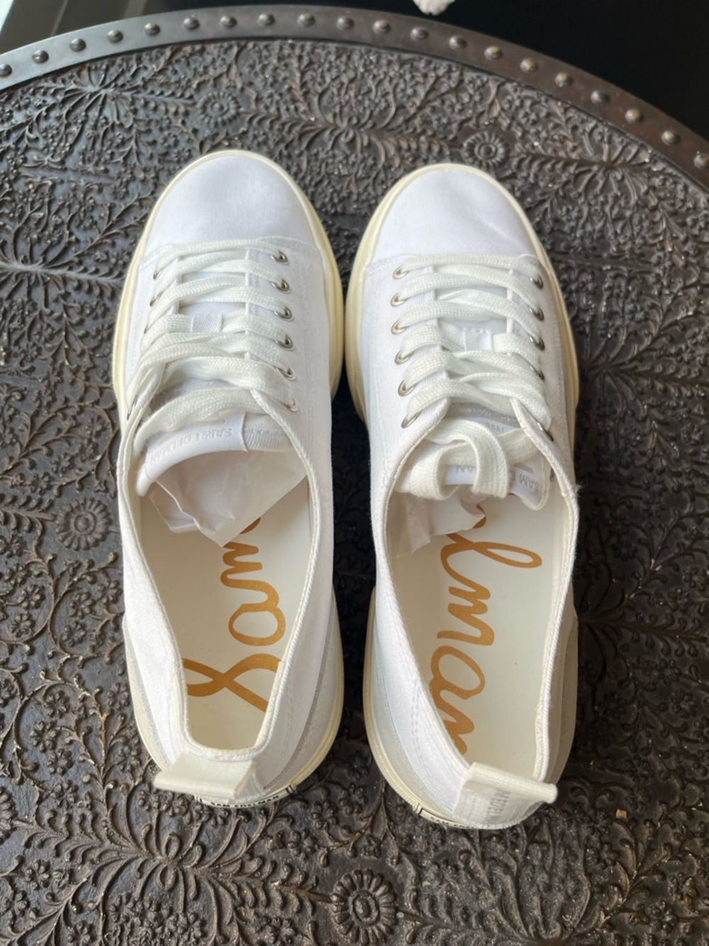 SAM EDELMAN SONIA PLATFORM WHITE CANVAS SNEAKERS 9 - Picture 7 of 12